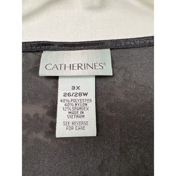 Catherines Blouse Women 3X Black Silver Excellent Burnout Floral Paisley Tunic - Picture 2 of 8